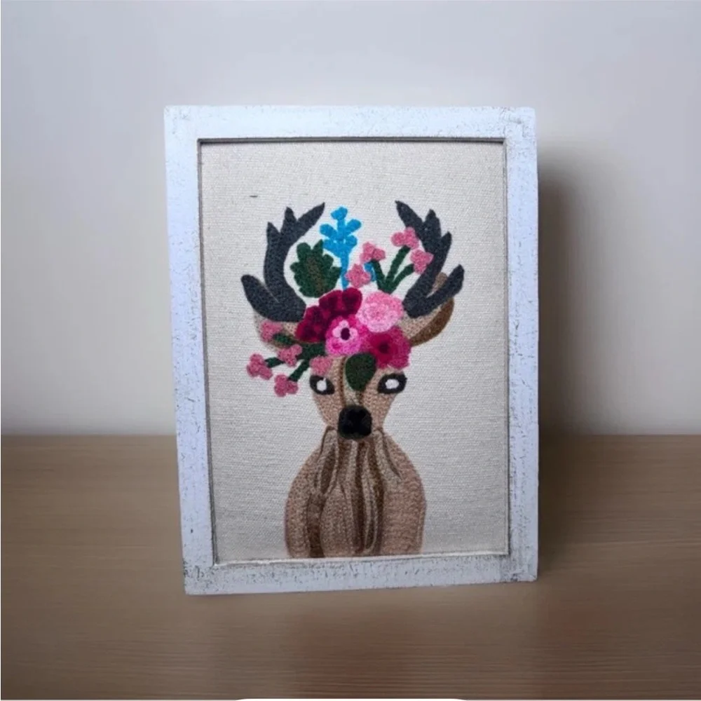 Floral Deer Embroidery Wall Art
